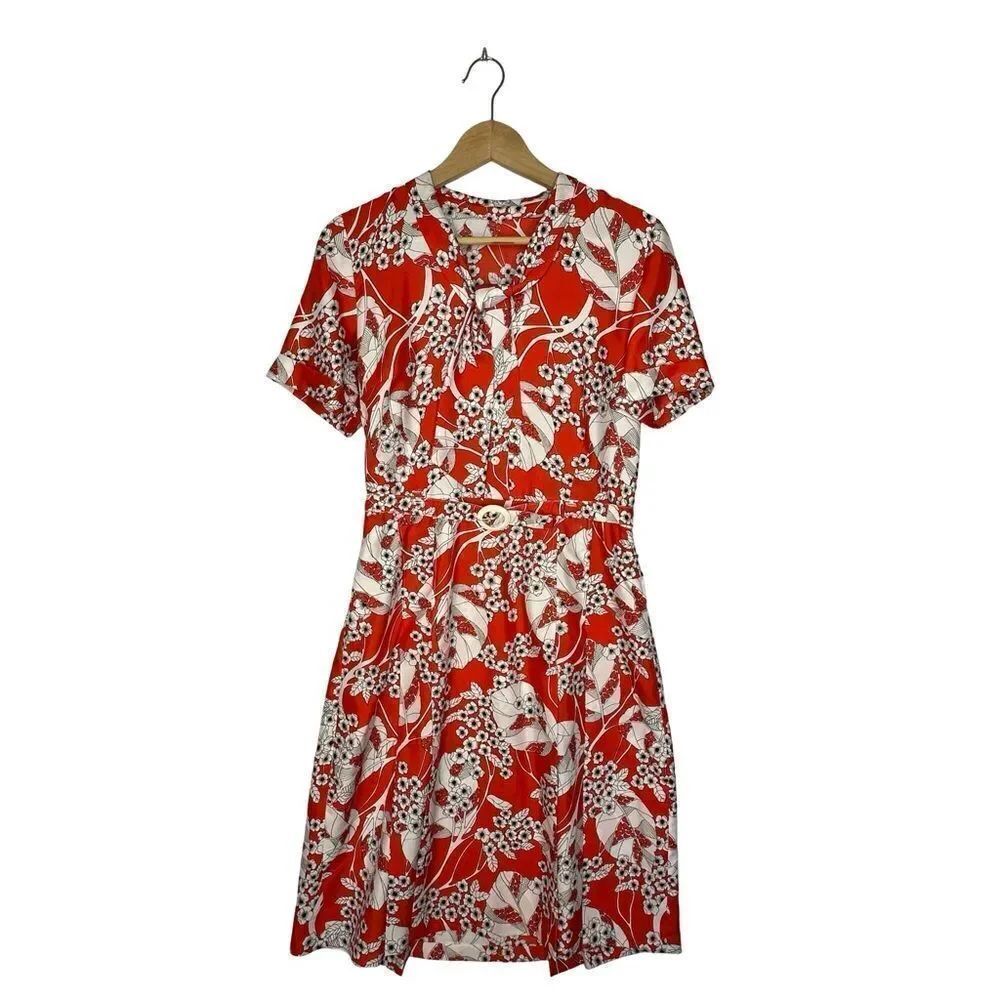 Vintage 60’s Floral Orange White Dress Size Medium 8 10